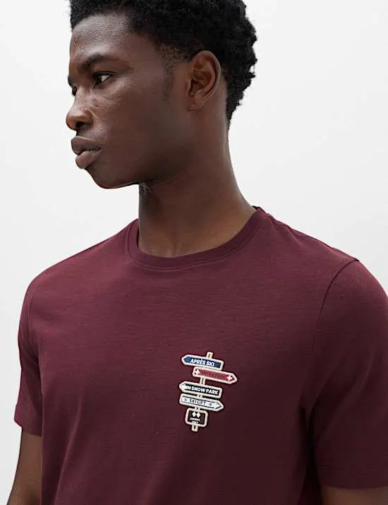 T-Shirt aus reiner Baumwolle mit Skiaufnäher
