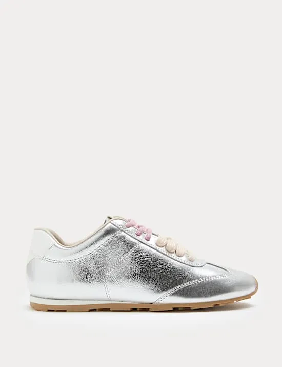 Leather Metallic Double Lace Trainers