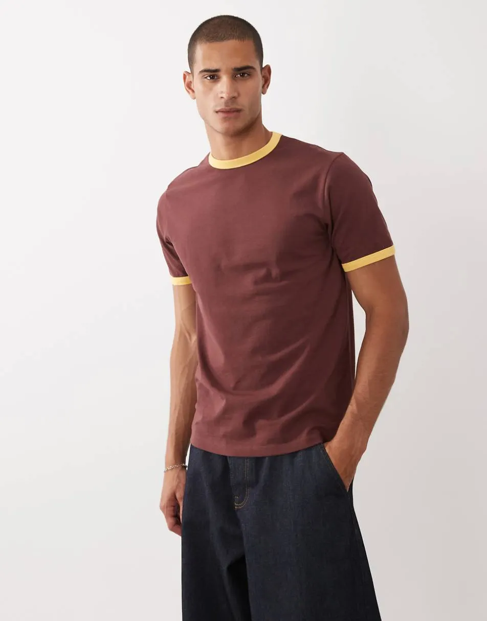 ASOS DESIGN regular fit t-shirt with contrast ringer in brown