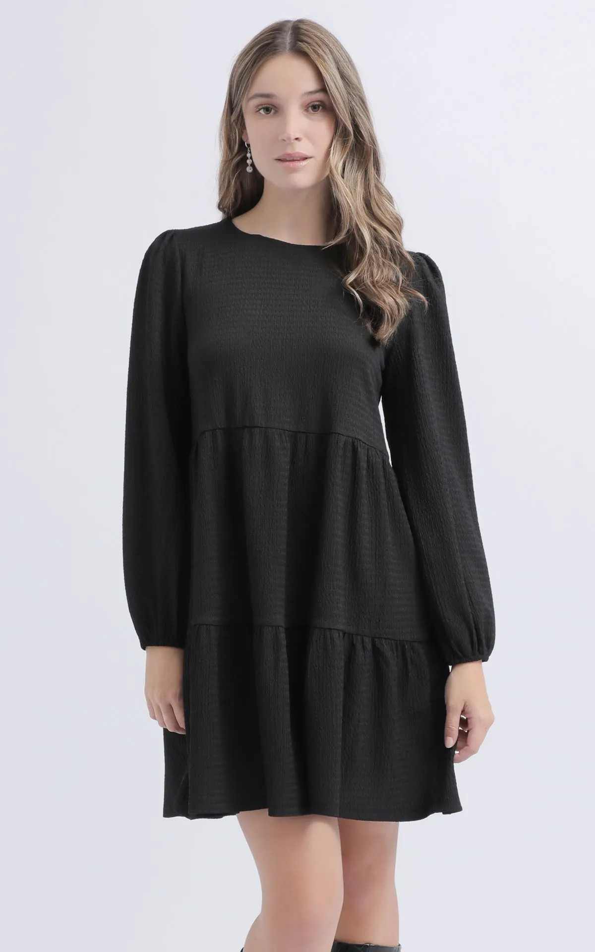 Textured Knit Tiered LS Dress
