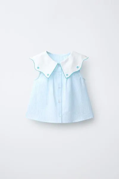 GINGHAM SHIRT WITH EMBROIDERED COLLAR