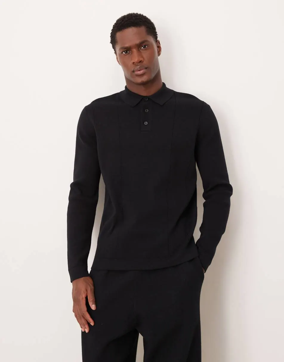 ASOS DESIGN relaxed compact knit polo in black