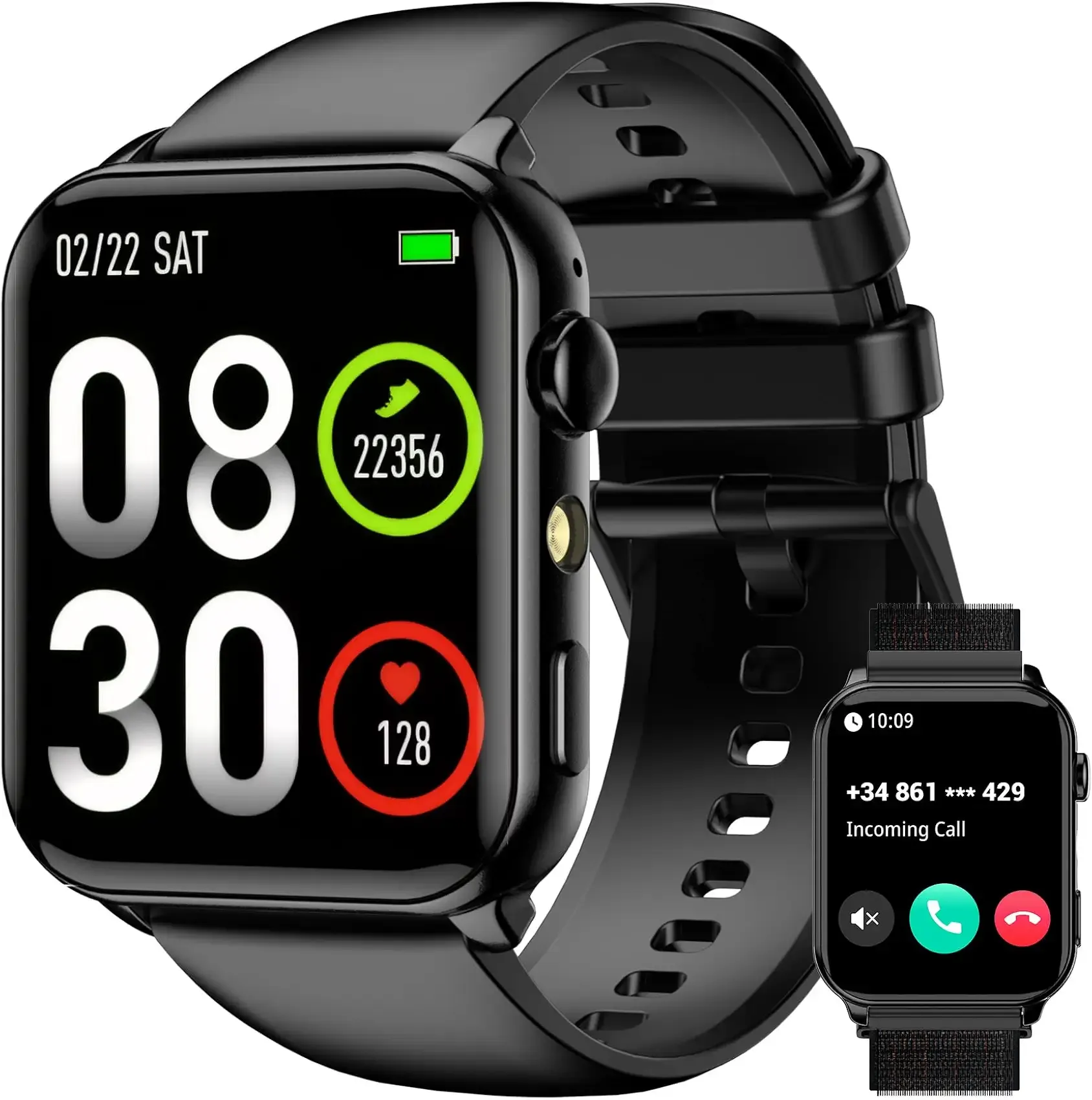 Smart Watches for Men, 1.91" AMOLED Men's Fitness Watch with 7-Day Battery | 2026 Upgrade LED Flashligh, IP68 Waterproof, 24/7 Heart Rate/Sleep Monitor, 120+ Workout Modes for Android iPhone(2 Bands)