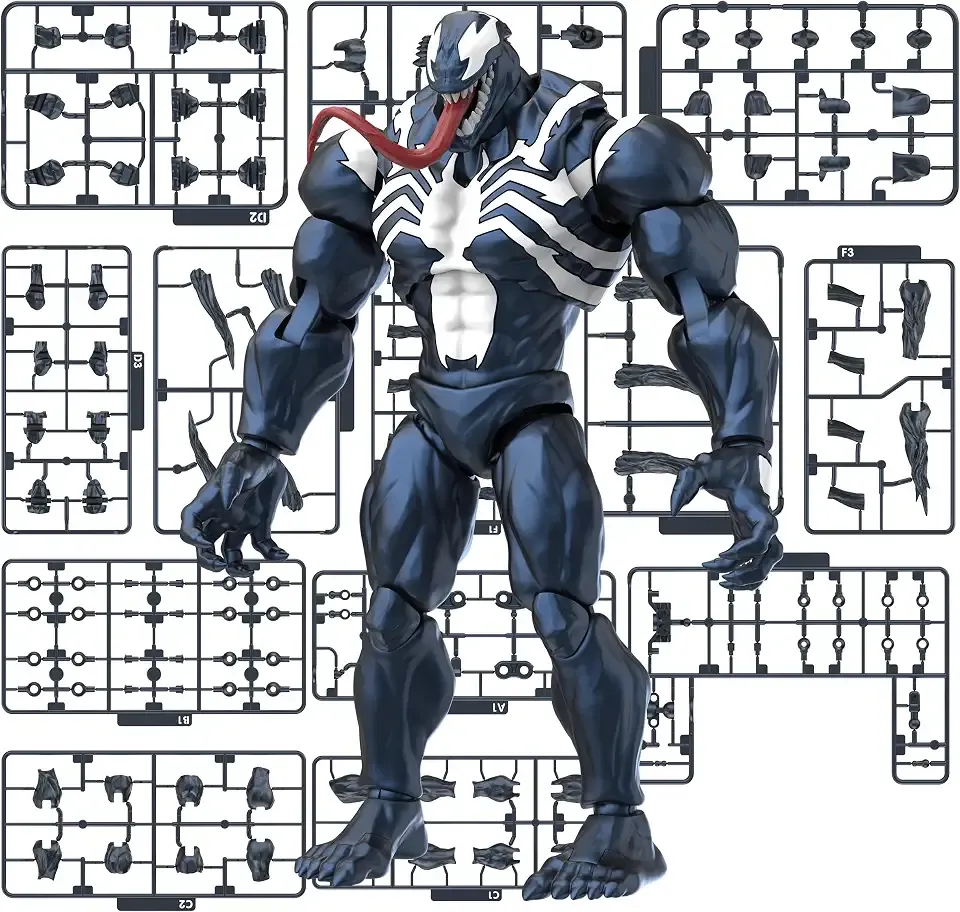 BLOKEES Champion Class - Marvel Rivals - Venom - 185 Pieces Model Kit - 6 Inch - 90 Points of Articulation - Assembly Required - No Tools - No Cutting - No Glue - No Paint - Age 14+ | 90 articulation points, no tools, glue, paint or cutting required