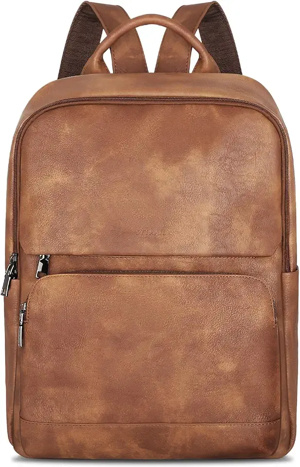 Leather Backpack for Women, Vintage 15.6 inch Laptop Backpack Purse for Women, College Casual Backpacks Ladies Computer Bags for Travel Business Work Mocha Brown