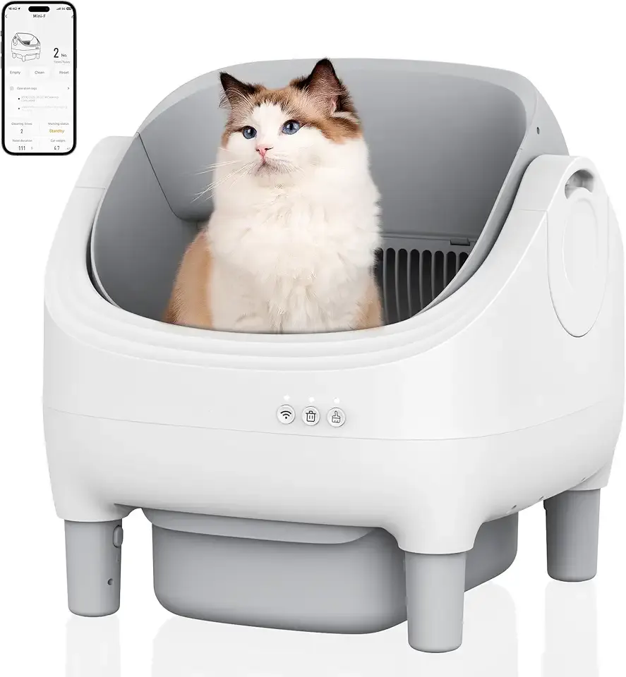 Self Cleaning Cat Litter Box with APP Control, Open-Top Automatic Litter Box for Multiple & Large Cats, 10.5L Sealed Waste Bin, Safety Sensors, Ultra-Quiet, Odor-Free, 2.4G WiFi