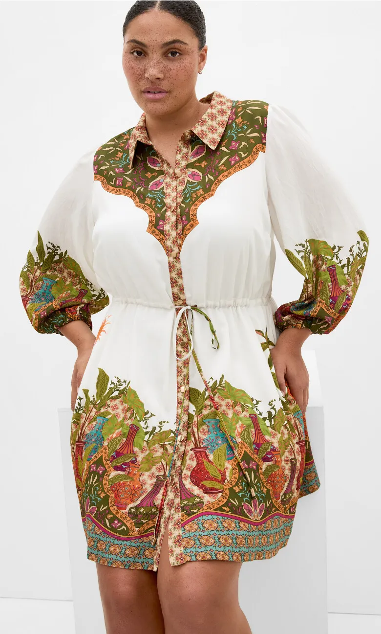 Fools Paradise Print Mini Dress - ivory