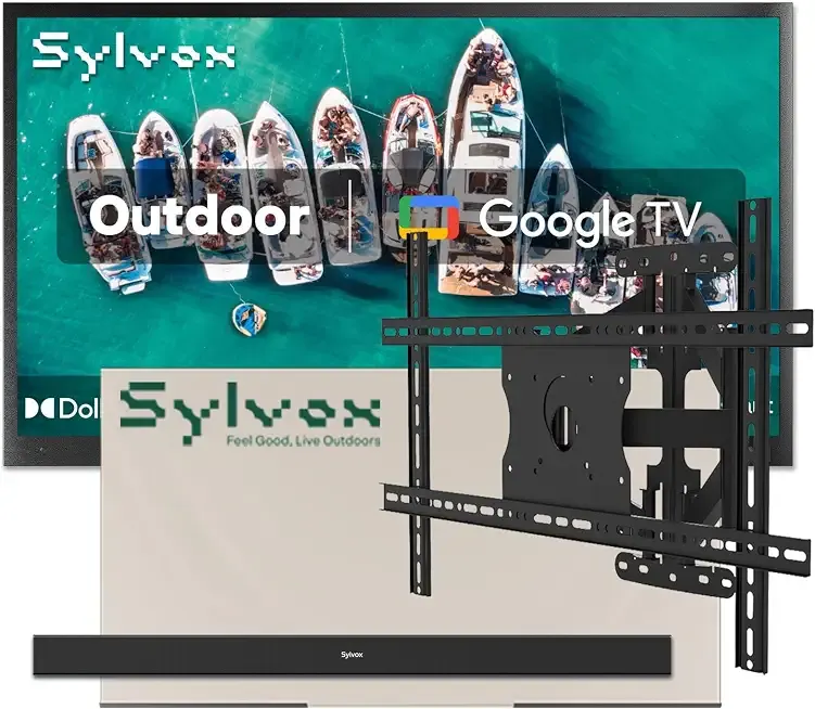 SYLVOX 75" Outdoor TV, Weatherproof TV with Cover, Wall Mount & Soundbar