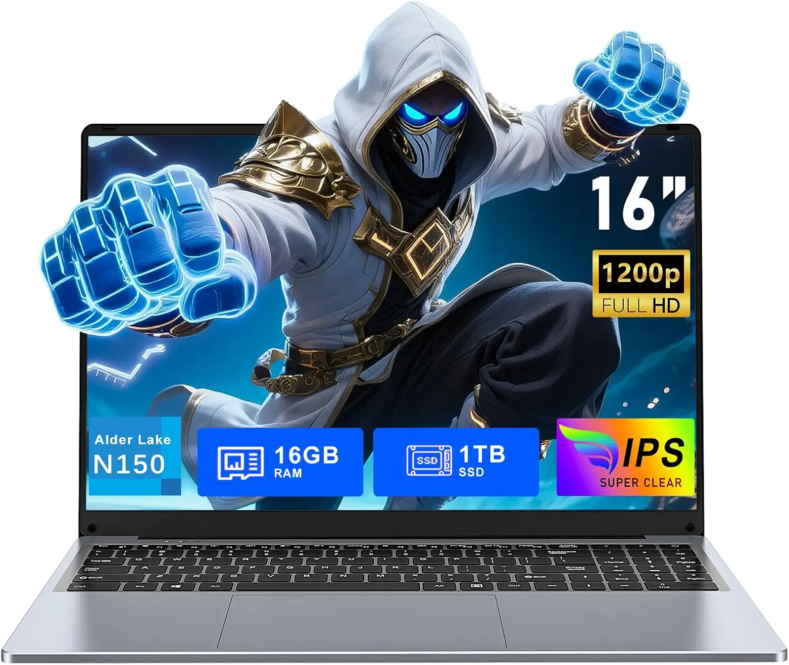 Gaming Laptop, 16 Inch Laptop Computer with Win 11 Pro, 12th Gen N150 Processor(up to 3.6GHz), 16GB RAM 1TB SSD, Backlit Keyboard, Bluetooth, FHD 1920 * 1200.