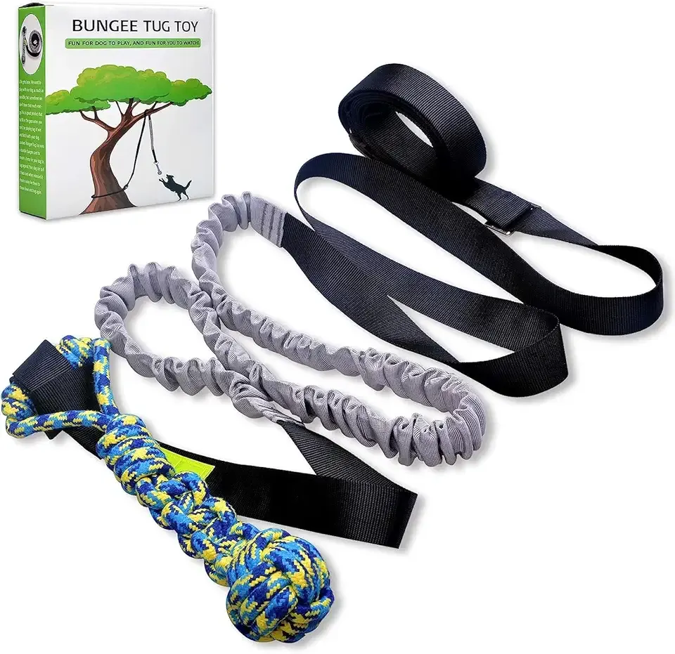 LOOBANI Outdoor Bungee Tug Toy, Dog Toy Hanging from Tree for Small to Large Dogs, Interactive Exercise Play Cord & Tether with Chew Rope Toy (Tree Stump Tug of War-Black)