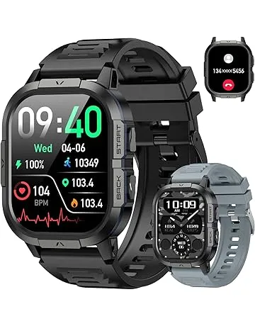 Smart Watch for Men Fitness Tracker: Waterproof Military Digital Mens Watches Running Make Answer Call Smartwatch Android Phone iPhone Samsung Compatible Sleep SpO2 Heart Rate Monitor Step Pedometer