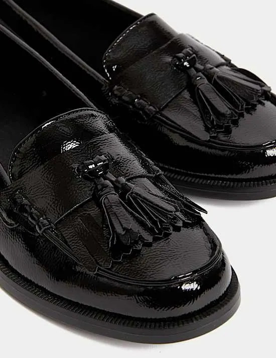 Patent Tassel Slip On Flat Loafers