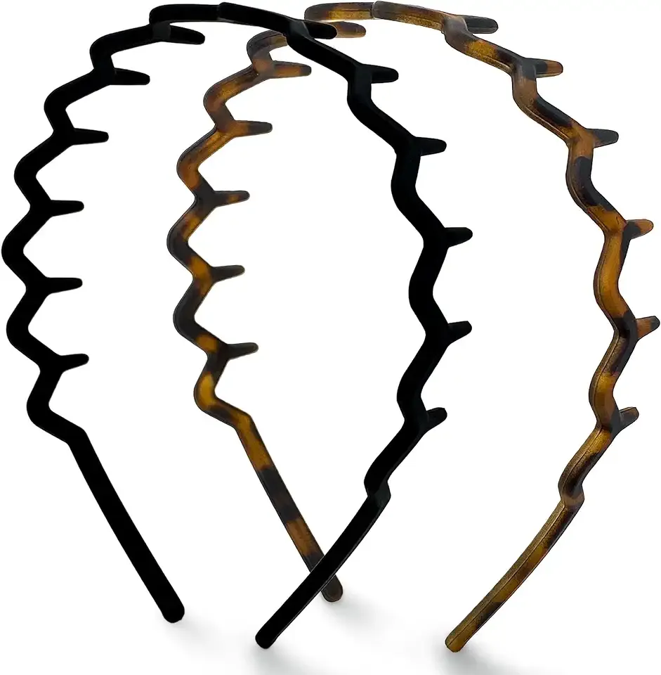 Kitsch Zig Zag Headbands for Women - Black and Tortoise, 2 pcs