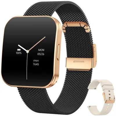 Levowatch TINY Damen Smartwatch, 8mm dünn & curved, Metallgehäuse, Telefon Funktion, AMOLED Always-On, Sprachsteuerung, 3 Armbänder, wasserdicht, Puls
