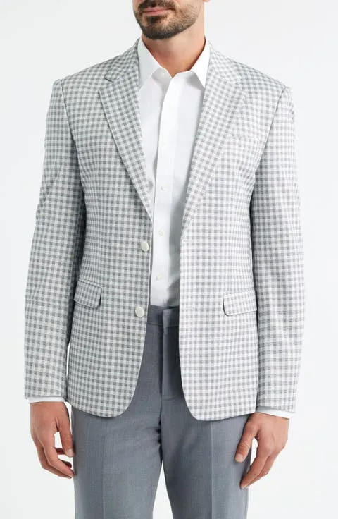 DH-XTENSION Modern Fit Gingham Check Stretch Sport Coat (Regular & Big)