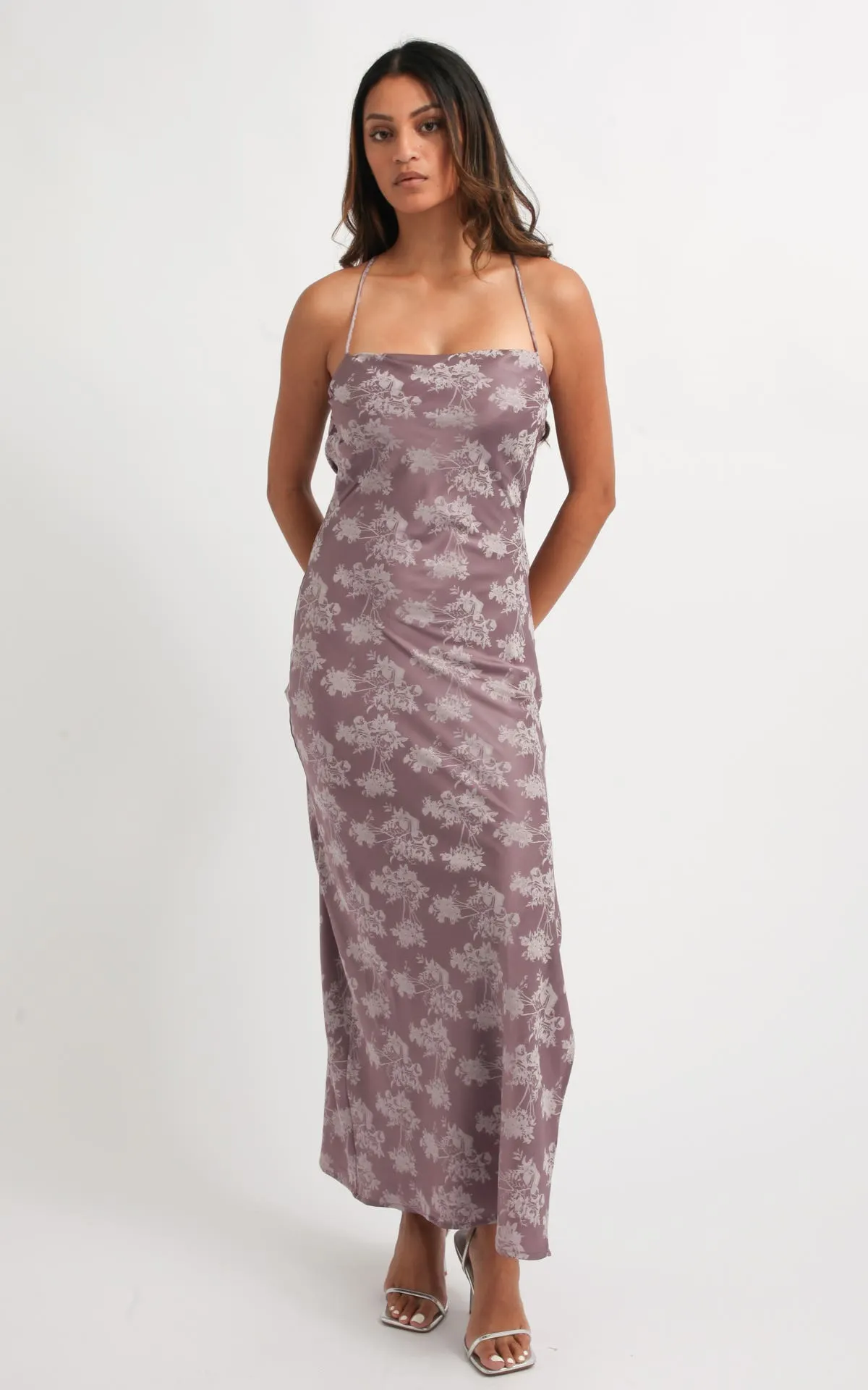 Satin Cowl Cross Back Gown
