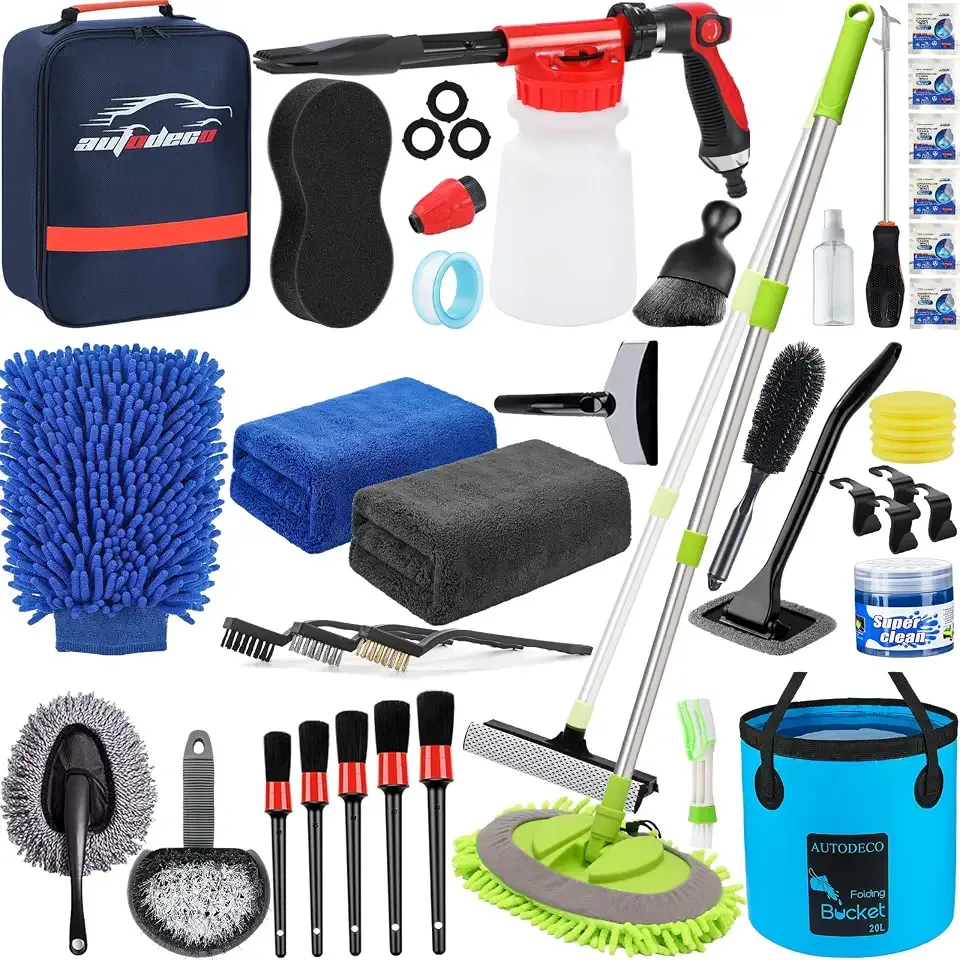 42Pcs Car Wash Detailing Kit Cleaning Set with Foam Gun Sprayer, Long-Handle Brush, Collapsible Bucket, Large Wash Mitt, Towels, Complete Interior & Exterior Car Washing Supply Set (Blue)