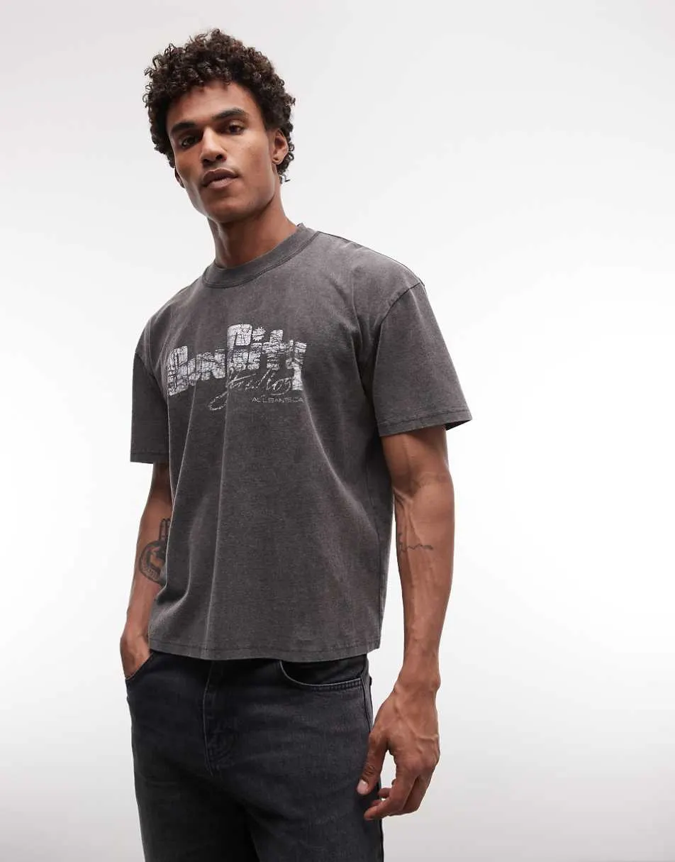 AllSaints Sun City short sleeve graphic logo t-shirt in washed black
