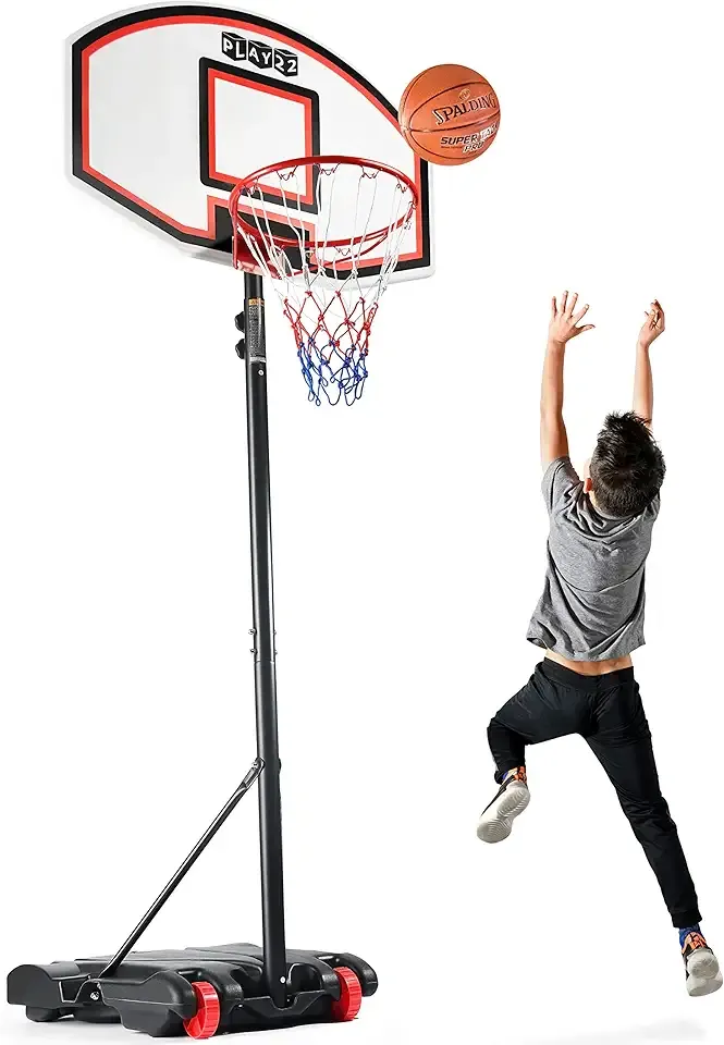 Play22 Kids Adjustable Basketball Hoop Height 5-7 FT - Portable Basketball Goals for Kids Teenagers Youth and Adults with Stand & Backboard Wheels Fillable Base - Great Indoor Outdoor Play