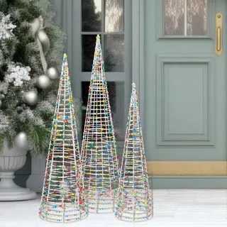 28-36" Cone Trees with Color Changing LED Lights, Set of 3