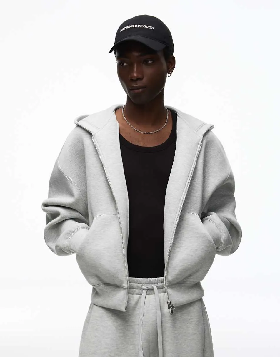 Bershka Technical zip-through hoodie in light grey