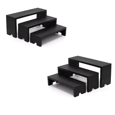Decorative Round Wood Riser Black Pedestal Stand for Kitchen Counter Farmhouse Display Tray for Living Room Home Decor Removable Feet