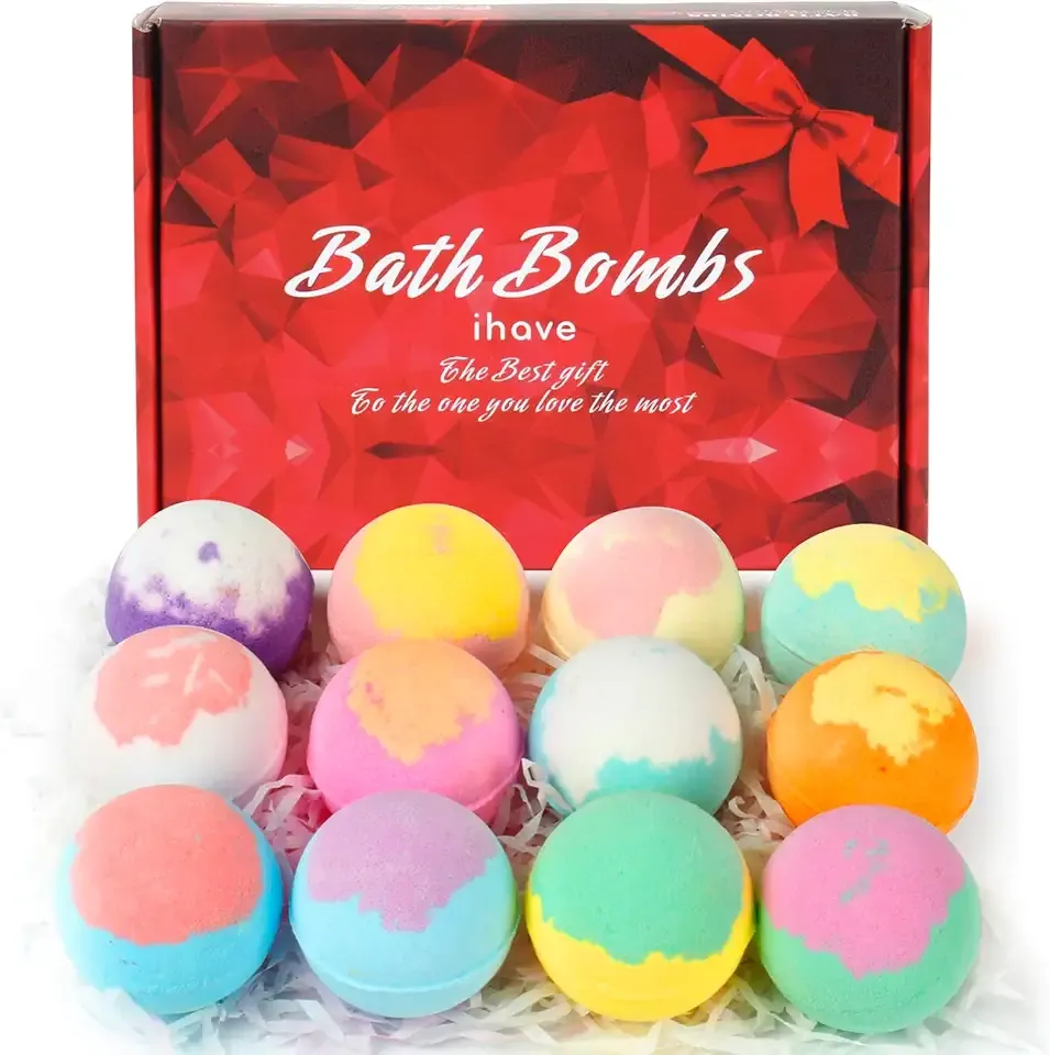 iHave Bath Bombs for Kids and Women, 12 Natural Handmade Bath Bomb Gift Set, Bubble Bath Bombs - Perfect Self Care Relaxing Spa Gifts for Women