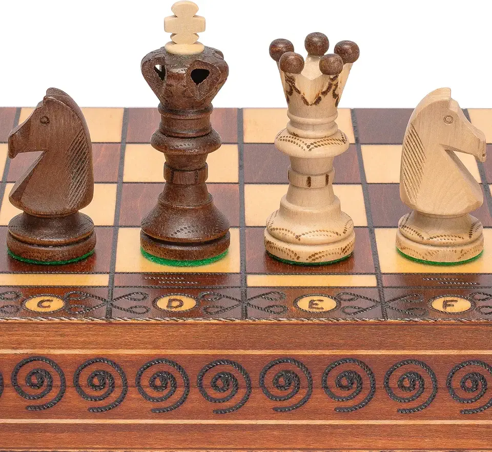 Husaria Ambassador Wooden Chess Set, 21.7 in | Husaria hornbeam and sycamore chess set, handcrafted in Poland, pyrography board 21.7 x 21 x 1.18 in, weighs 5.6 lbs.