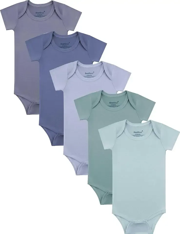 Baby Solid Bodysuit - Super Soft Rayon made from Bamboo - Short Sleeve Long Sleeve Newborn Infant Boy Girl - 5-Pack