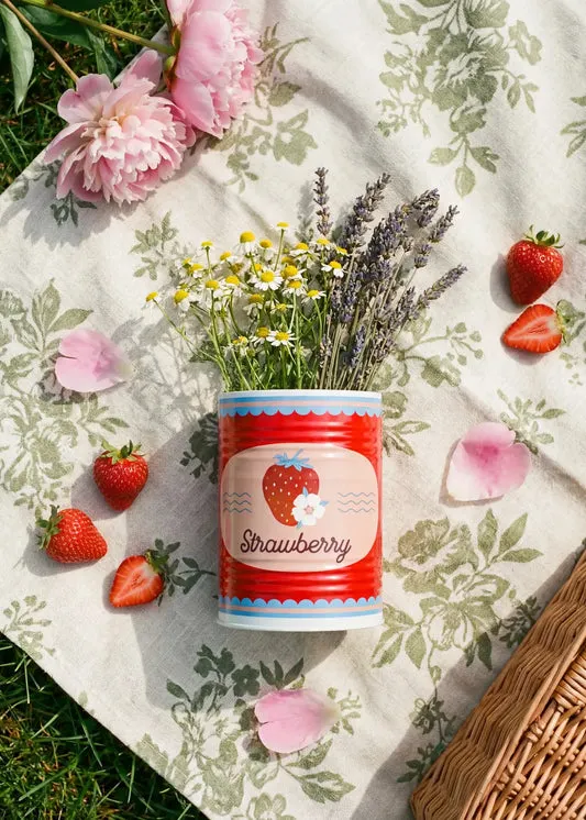 Metal storage tin with berry prin...