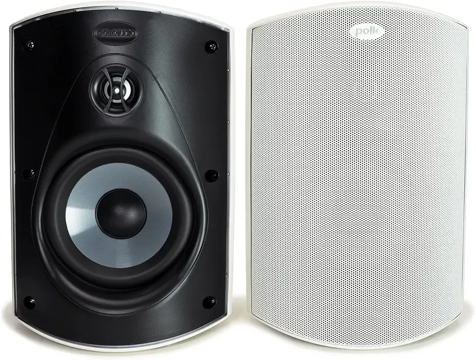 Polk Audio Atrium 5 Outdoor Speakers Wired with Powerful Bass (Pair, White), All-Weather Durability, Broad Sound Coverage, Speed-Lock Mounting System