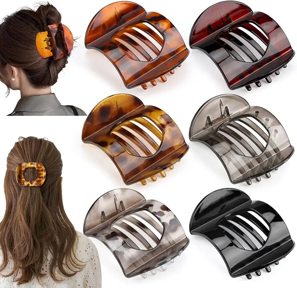 6 Pack Large Flat Hair Clips for Women Girls, Strong Hold French Claw Clips for Thin Hair, Minimalist Hair Accessories for Work/Travel (Tortoiseshell)