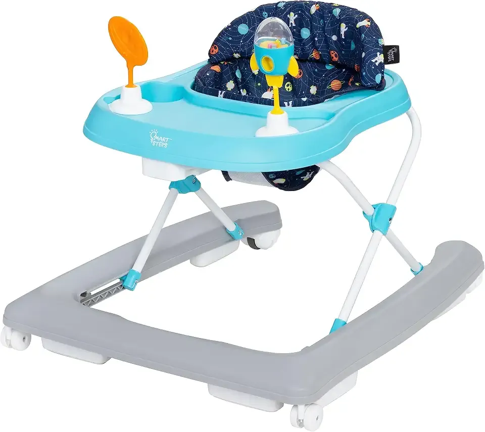 Smart Steps Trend Activity Walker and Entertainer with Removeable Toys, Large Tray, Cup Holder, Adjustable Height and Flat Fold Frame for Storage, Ages 6 Months +, Space Walk Navy