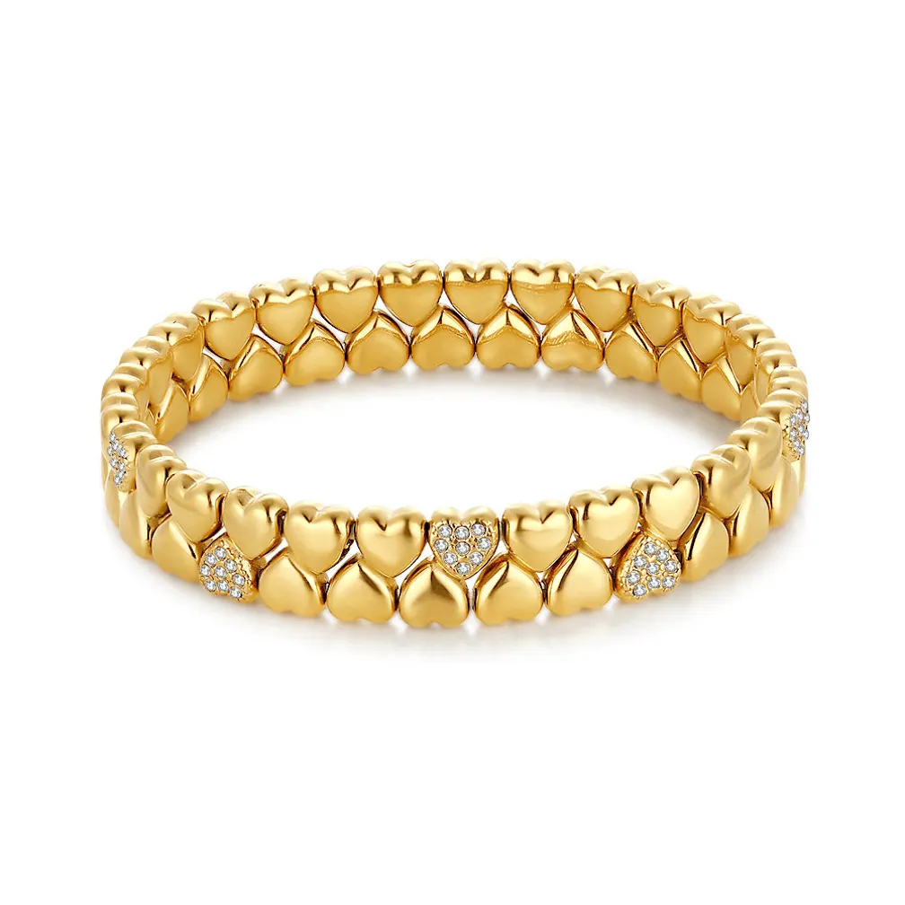 Armband in edelstaal, hartjes met zirkonia