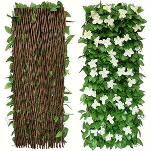 Valla decorativa extensible de 40 cm - Plantas artificiales realistas (hiedra y orquídeas) anti-UV | Ideal para bodas, fiestas