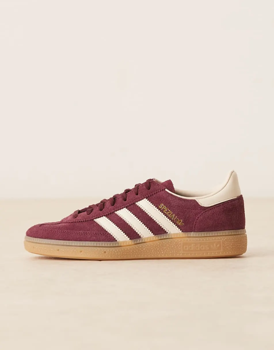 adidas Originals Handball Spezial trainers in maroon and cream with gum sole