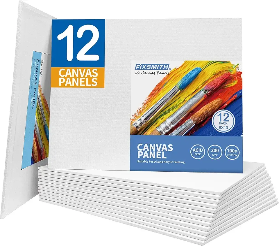 FIXSMITH Canvas Boards for Painting 8x10 Inch, Super Value 12 Pack White Blank Canvas Panels, 100% Cotton Primed, Painting Art Supplies for Professionals, Hobby Painters, Students & Kids