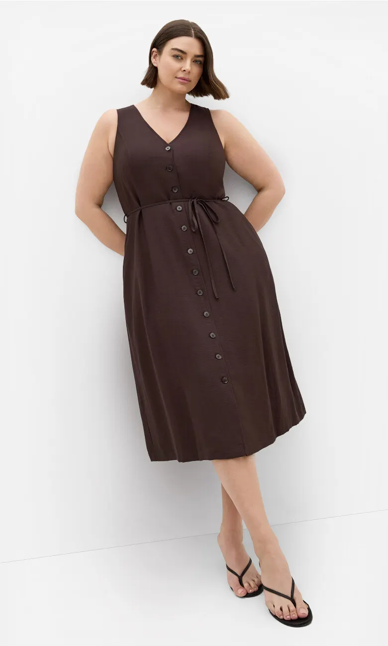 Evani Tie Waist Midi Dress - chocolate