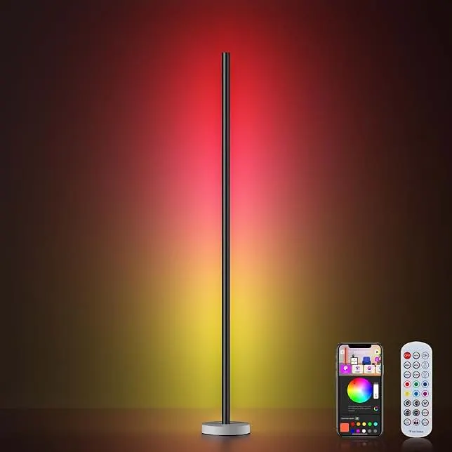 OIYN Smart RGBICW LED Corner Floor Lamp - 16 Million DIY Colors, 68+ Scenes, Music Sync, App & Remote Control, Color-Changing A…