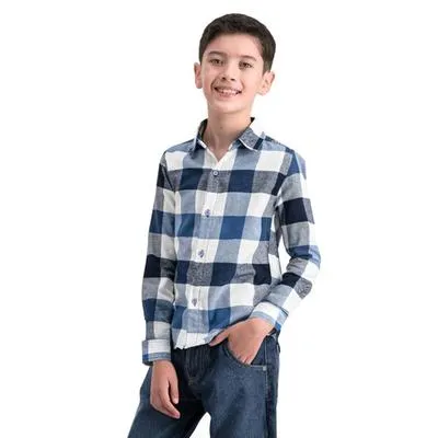 Camisa Hummo Niño Manga Larga Diseño Cuadros Azul