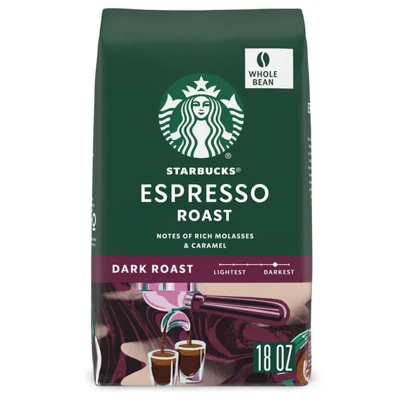 Starbucks Whole Coffee Beans, Dark Roast Hot or Iced Coffee, Espresso Roast, 18 oz 1.125 lb. $17.13 95.2 ¢/oz