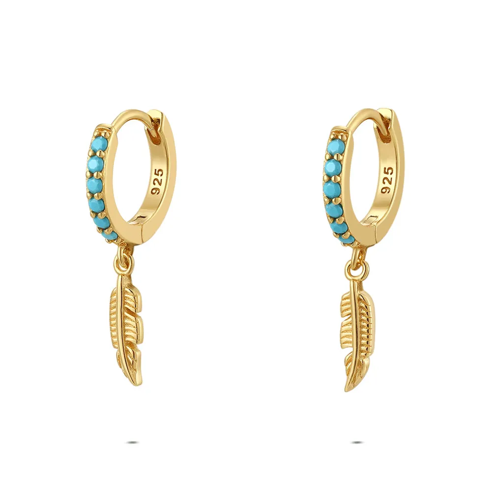 oorbellen in zilver, veren met turquoise details