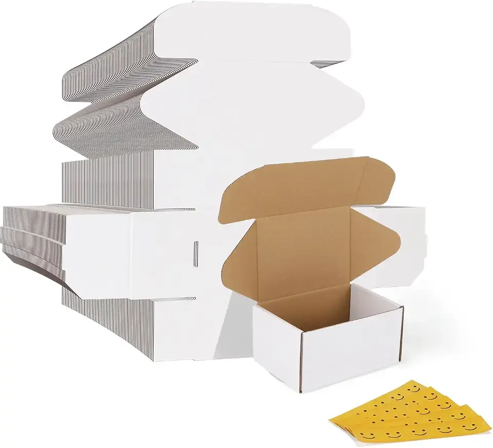 HORLIMER 6x4x3 inches Shipping Boxes Set of 75, White Corrugated Cardboard Box Literature Mailer