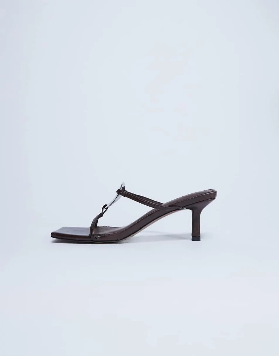 Topshop Alice hardware square toe heeled mule in chocolate