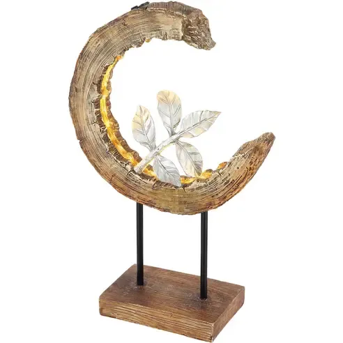 Solarleuchte Holz mit Blatt - Holzoptik - Kunststoff