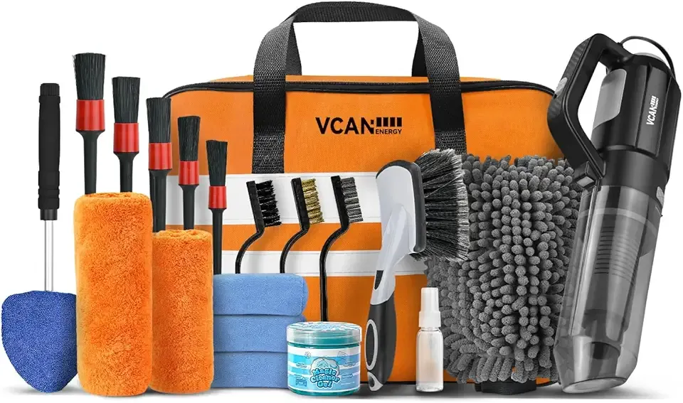 Car Cleaning kit, Car Interior Detailing kit with 10000pa Car Vacuum Cleaner, Detailing Brush Set, Wheel Brush, Windshield Cleaner Tool, Complete Auto Accessories for Men, Women