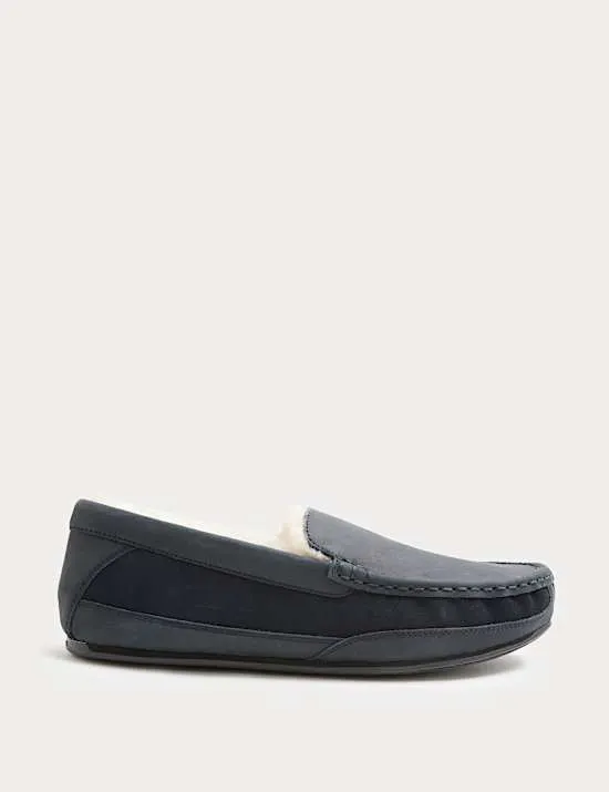 Freshfeet™-Mokassin-Slipper aus Leder mit Lammfell