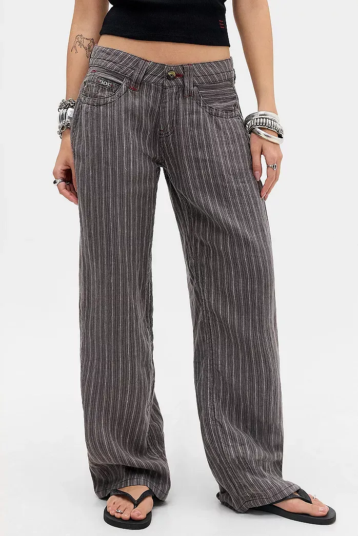 BDG Grey Kayla Stripe Linen Trousers