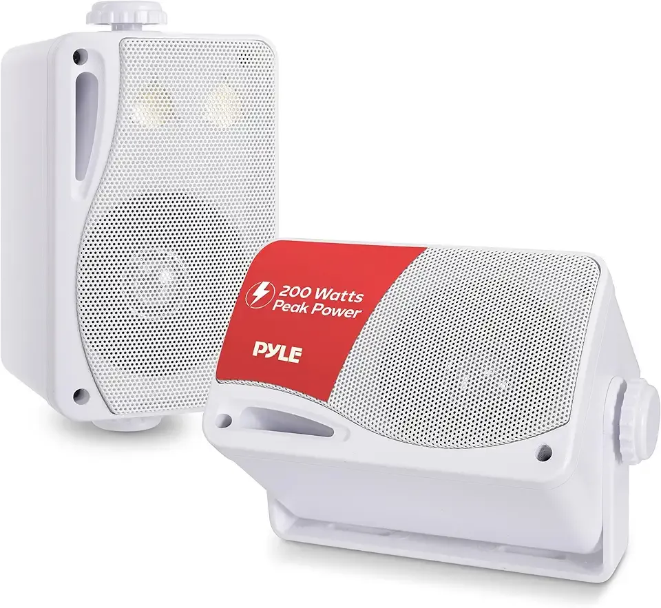 Pyle 3-Way Indoor & Outdoor Box Speaker System - 3.5" 200 Watt Compact Wall Mount Speakers for Home, Patio, Deck, Garage, Poolside, or Studio Use - Dual Speaker Set - PLMR24 (White)