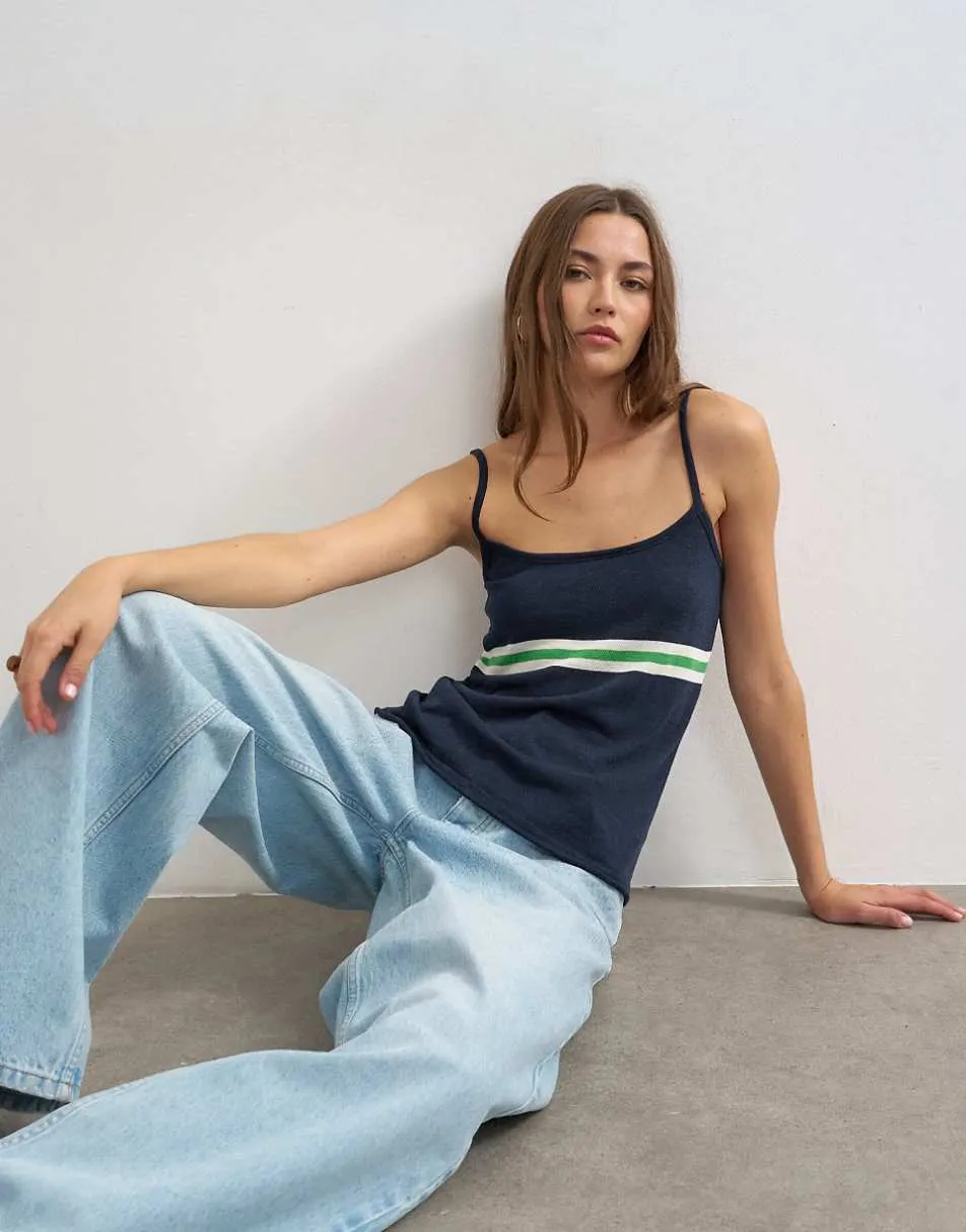 Topshop knitted stripe tank vest in blue